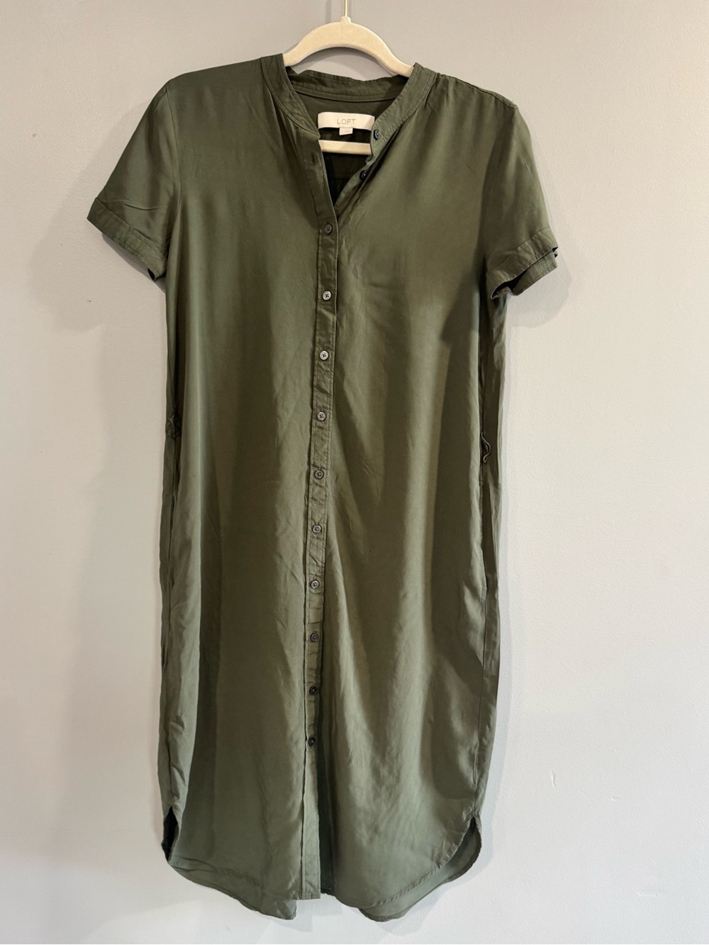 LOFT Olive Green Button-Down Midi Dress